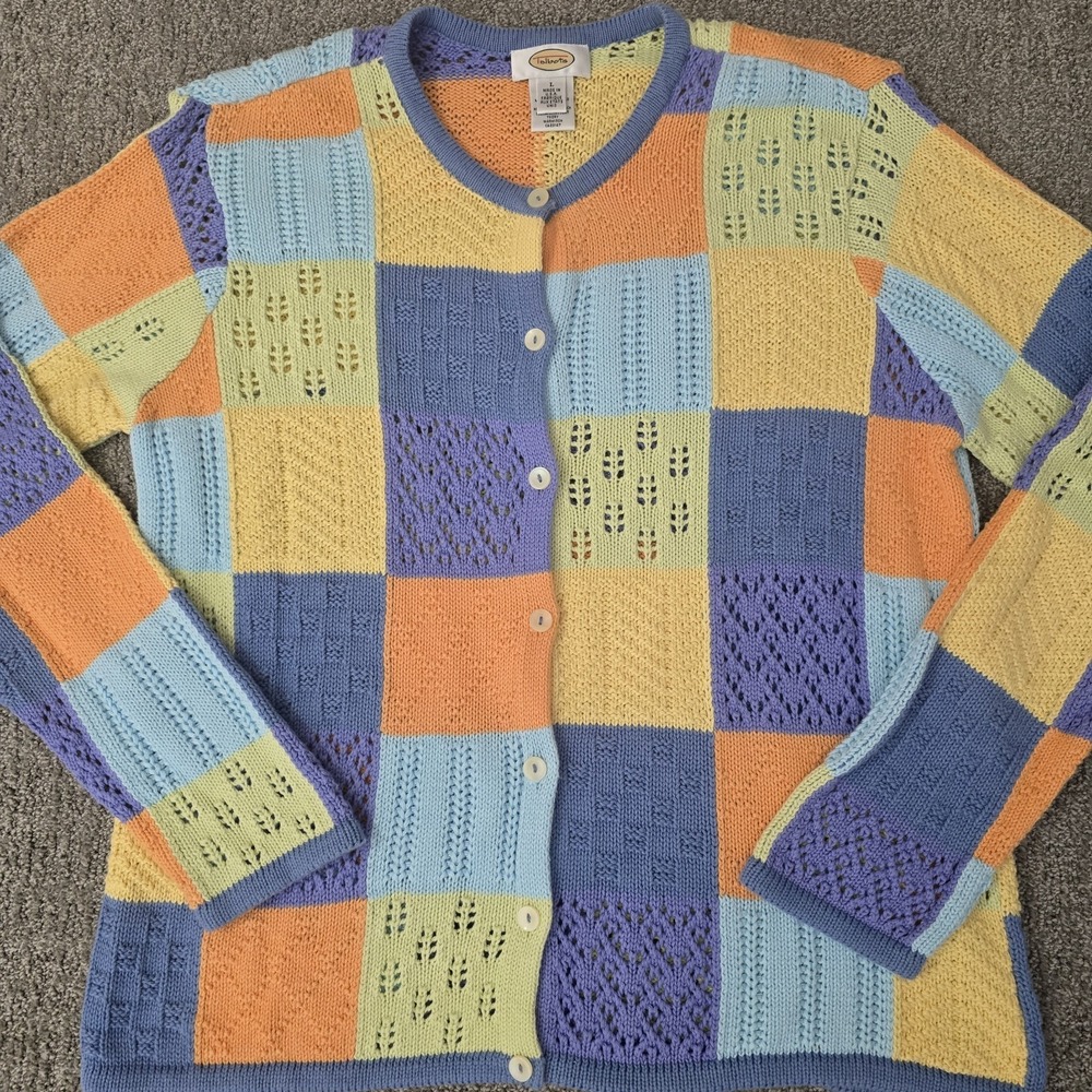 Vintage Talbots Patchwork Knit Cardigan Pastel Colorblock Grannycore L